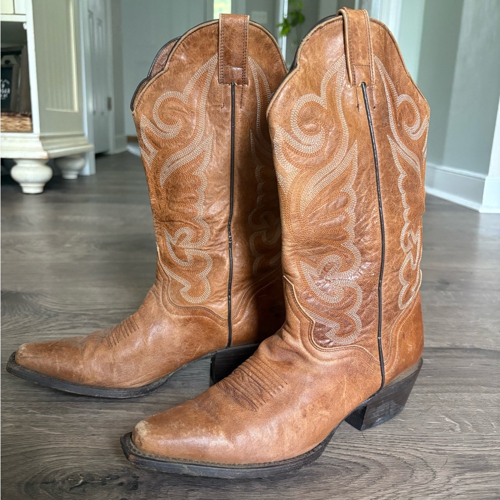 J.B. Dillon Tan Leather Cowboy Boots